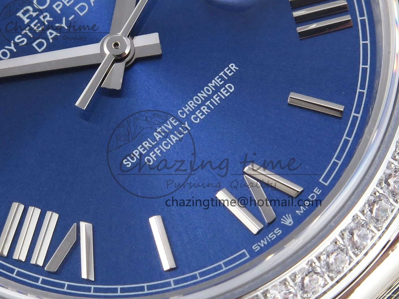 MiroTime 0523 QuickDry DayDate 40 SS GSF Gain Weight Blue Roman Dial Diamonds Bezel on President Bracelet A 1917